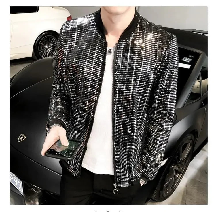 Unique Fashionable Men's Jacket Casual Style Thin Fabric Sequin Embellishment Nightclub Hair Stylist Special Design Wholesale-Style Heaven