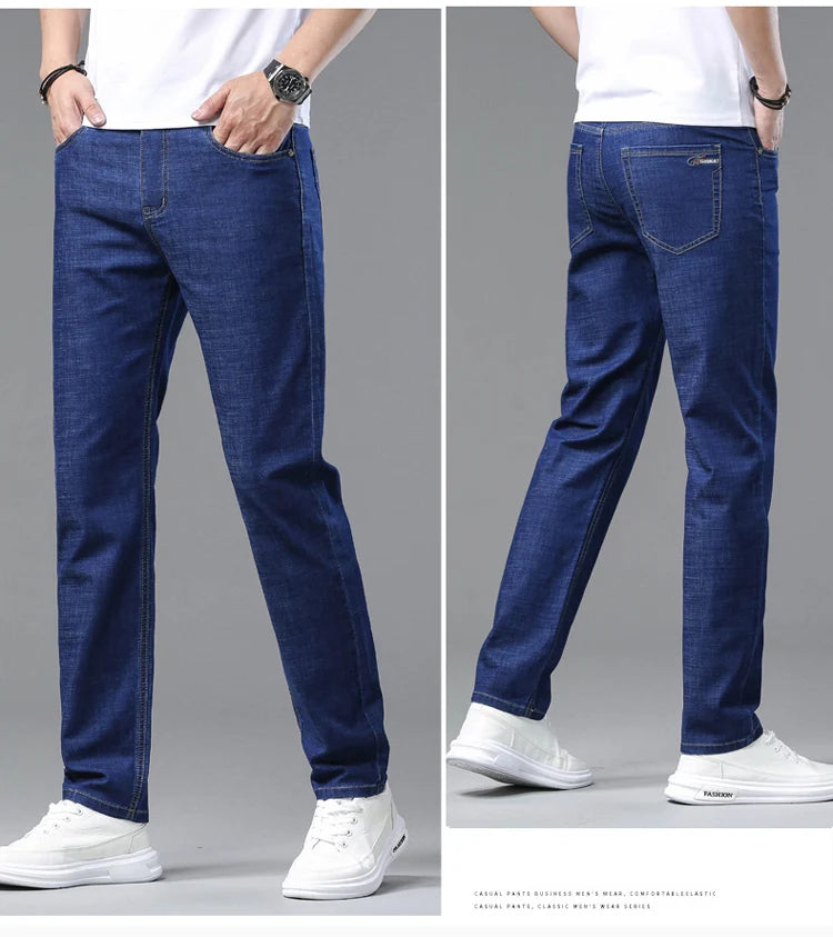 2025 Spring Summer Thin Classic Men's Business Jeans Stretch Trousers Casual Straight Denim Pants  Brand Male Clothing 28-40-Style Heaven