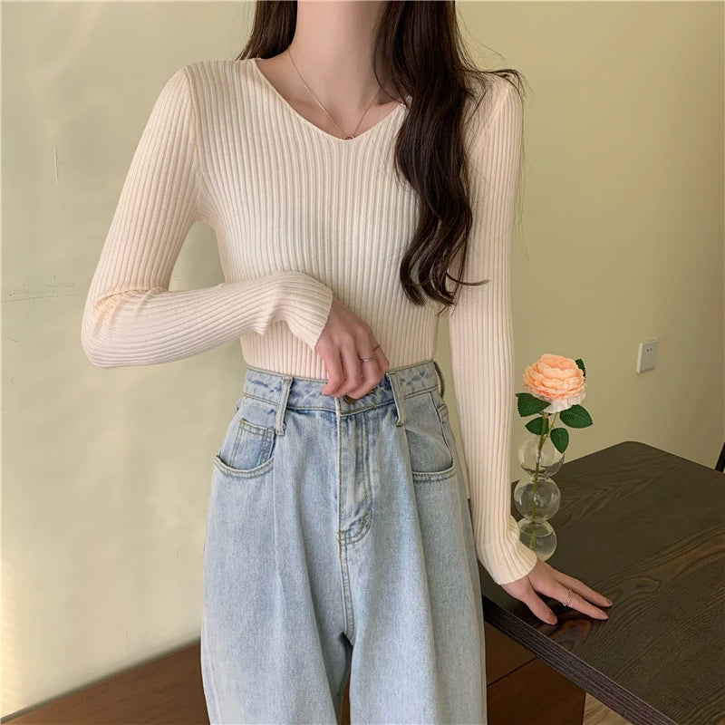 Autumn Winter Women Sweaters Casual Long Sleeve Knitted Pullover Sweater Femme Basic Solid Jersey Tops Fashion Clothes