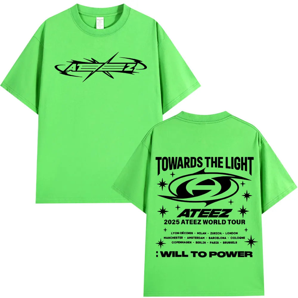 Korean Kpop 2025 Ateez World Tour Towards The Light: Will To Power T Shirt Men's Women Fashion Casual Cotton T-shirts Streetwear-Style Heaven