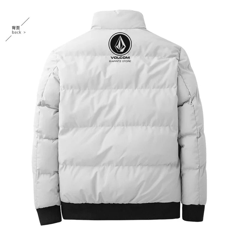 Autumn and winter Volcom fashion zipper men's stand up collar printed outdoor jacket windproof casual cotton jacket-Style Heaven