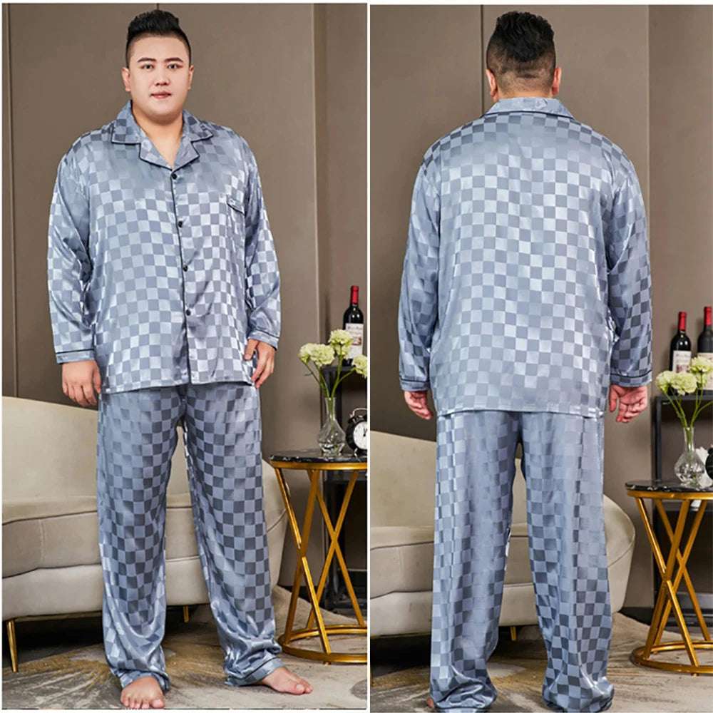 Sleepwear & Loungwear - 5XL Big Size Pajamas For Men 165KG Spring Summer Ice Silk Satin Cool Pajama Man Set Casual Loose Luxury Print Sleepwear Pijama