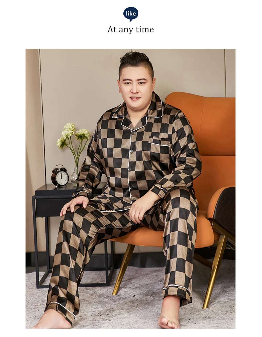 Sleepwear & Loungwear - 5XL Big Size Pajamas For Men 165KG Spring Summer Ice Silk Satin Cool Pajama Man Set Casual Loose Luxury Print Sleepwear Pijama