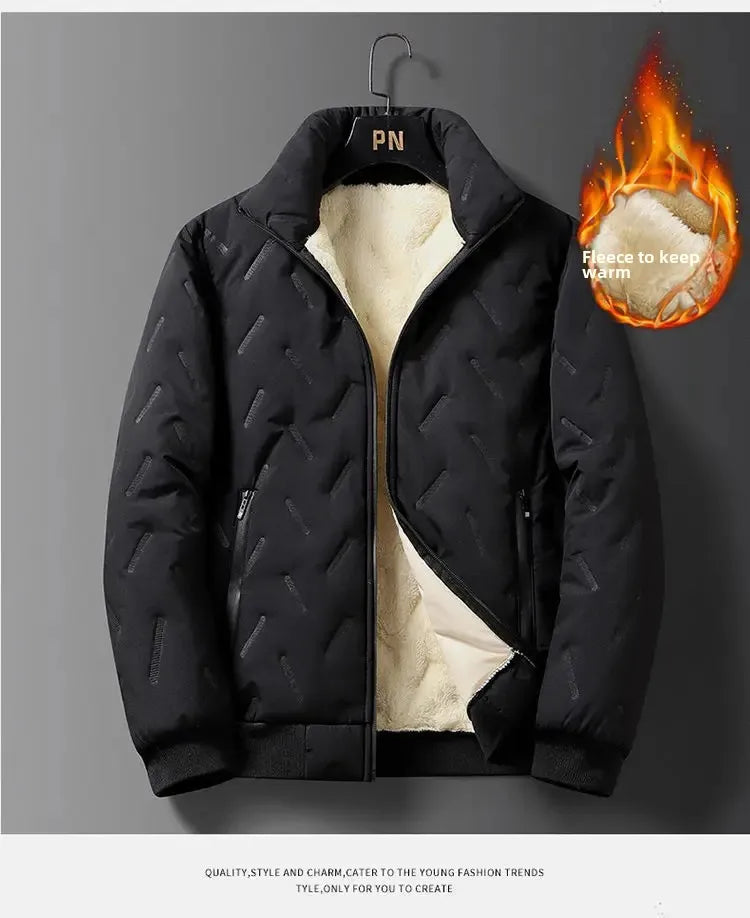 Men's Winter Jacket Fleece-Lined Windproof Thickened Sheep Cotton Coat Loose-Fit Plus Size Stand Collar Padded Jacket Warm Cotto-Style Heaven