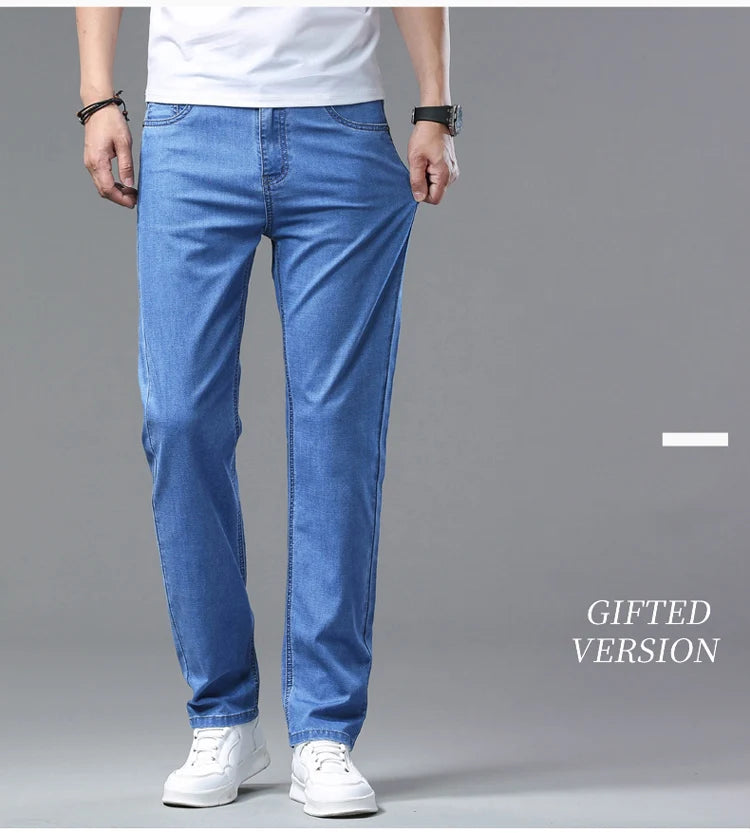 2025 Spring Summer Thin Classic Men's Business Jeans Stretch Trousers Casual Straight Denim Pants  Brand Male Clothing 28-40-Style Heaven