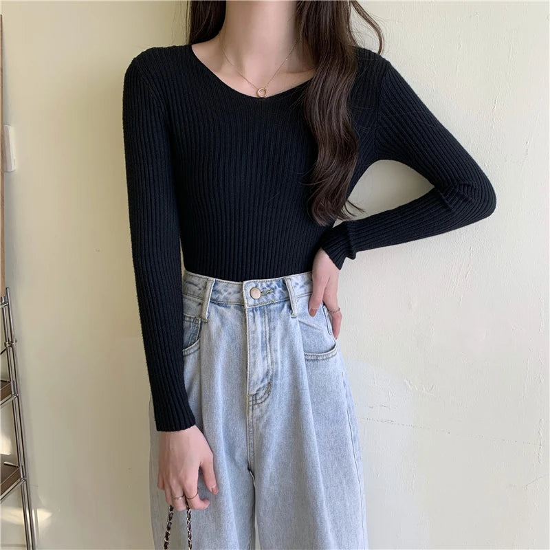 Autumn Winter Women Sweaters Casual Long Sleeve Knitted Pullover Sweater Femme Basic Solid Jersey Tops Fashion Clothes