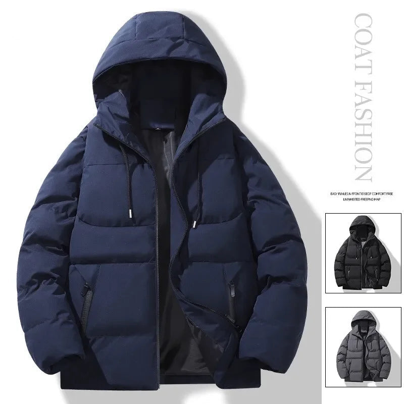 Autumn/Winter Fleece-Lined Cotton Padded Coat Men's Warm Hooded Puffer Jacket Casual Trendy Loose-Fit Versatile Couple Cotton Co-Style Heaven