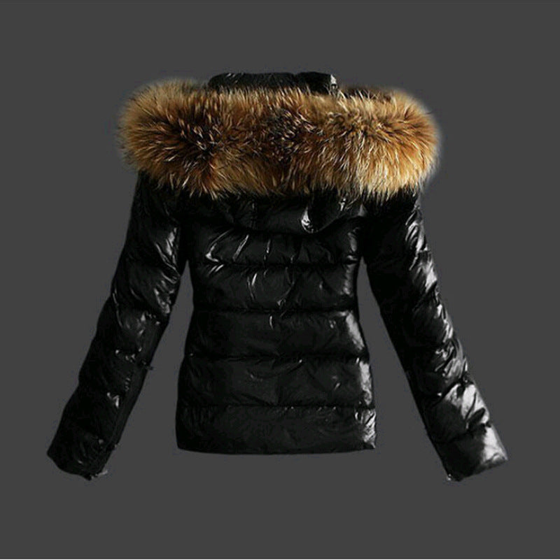 New Women's Winter Fashion Casual Slim Cotton Jacket Faux Fur Collar and Hooded  Warm Jacket Coat Hooded Pu Leather Zipper-Style Heaven