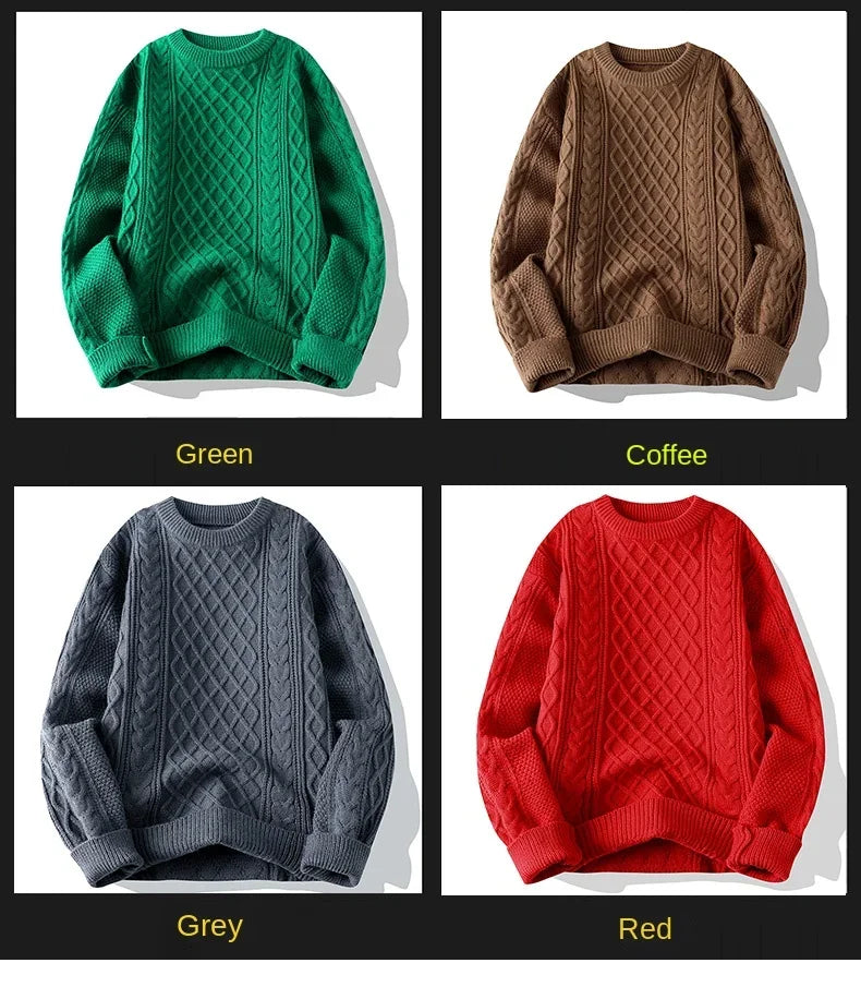 Crew-neck Knit Sweater Men's Fall and Winter Loose Striped Base Shirt Casual Trend Long Sleeves with Men's Sweater Pullover-Style Heaven