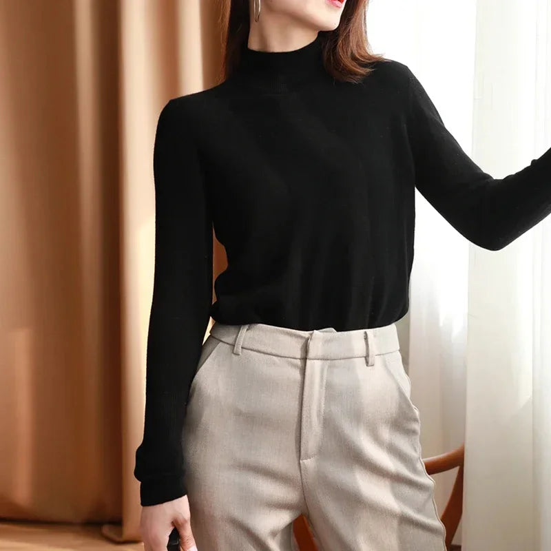 Autumn Winter chic Bottom Sweaters Women Fashion Turtleneck Pullover Slim Long Sleeve Knitted Jumpers Soft Warm Pull Femme Top