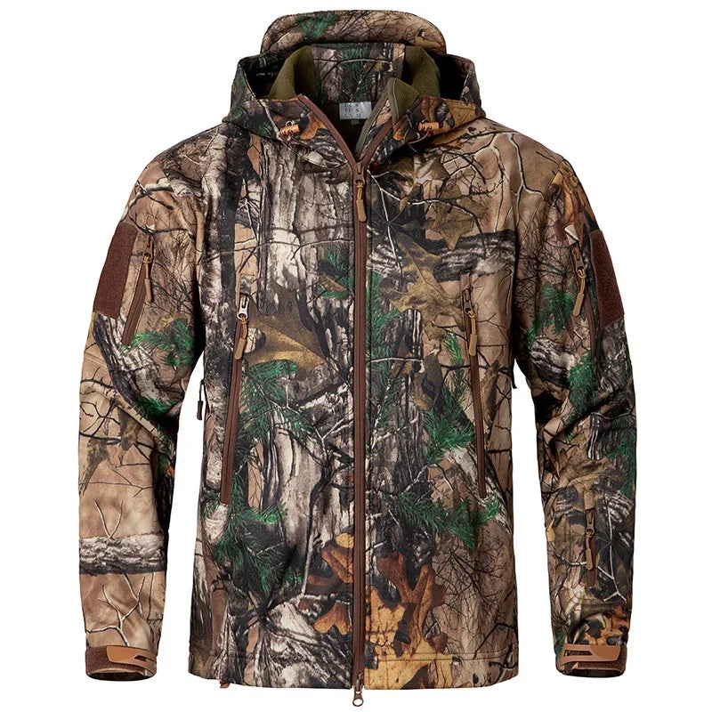 Men's Silent Camouflage Hunting Jacket Waterproof Fleece Tactical Jackets Soft Shell Outdoor Hiking Fishing Hooded Coat-Style Heaven