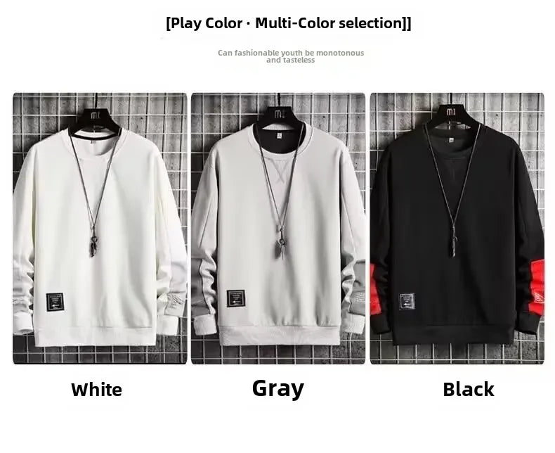 Men's Round Neck Sweatshirt Versatile Autumn Long Sleeve Top For Men Trendy Loose Fit Hoodies Casual Clothing-Style Heaven