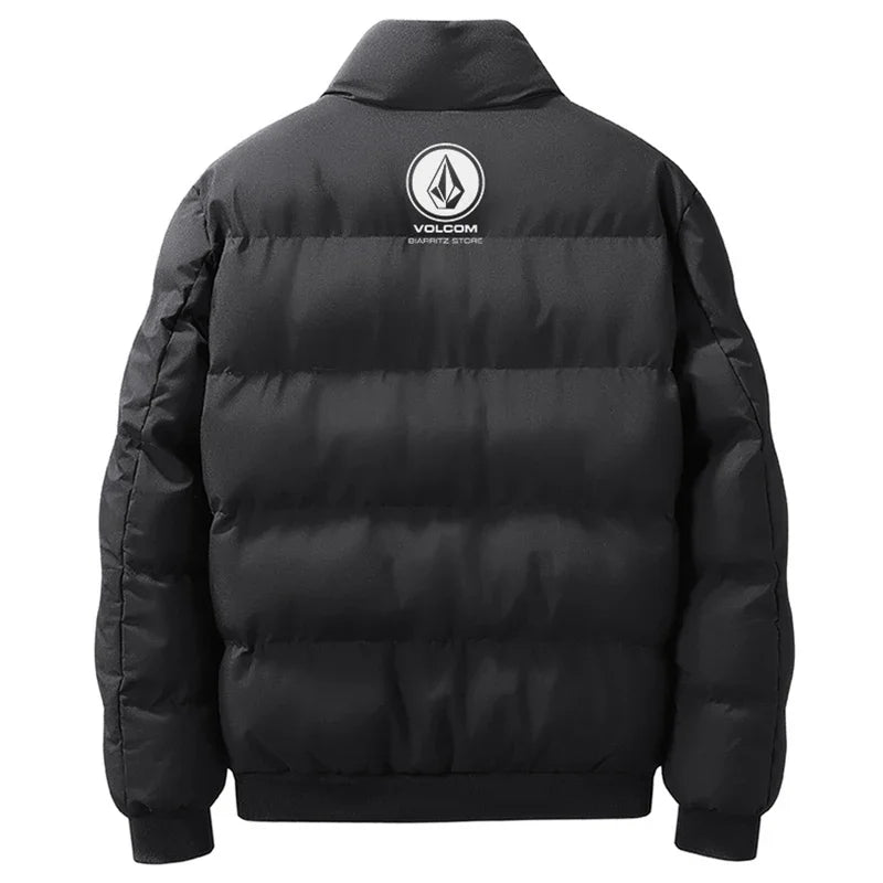 Autumn and winter Volcom fashion zipper men's stand up collar printed outdoor jacket windproof casual cotton jacket-Style Heaven