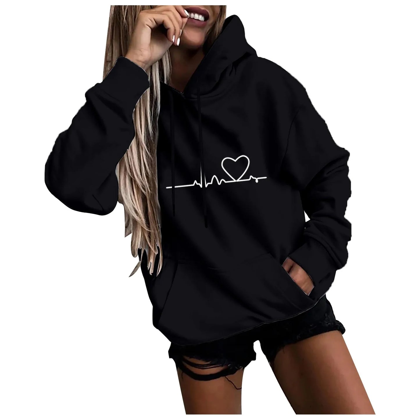 Heartbeat Sketch Printed Women's Hoodie Long Sleeve Casual Daily Wear 2025 Women Hoodies Fall Winter sudaderas de mujer-Style Heaven