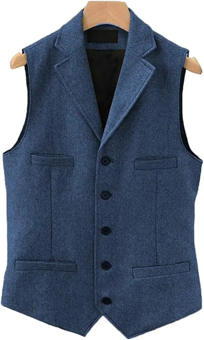 Tweed Herringbone Mens Suit Vest Slim Fit Notch Lapel With 4 Pockets Groomsmen Wedding Waistcoat For Wedding-Style Heaven