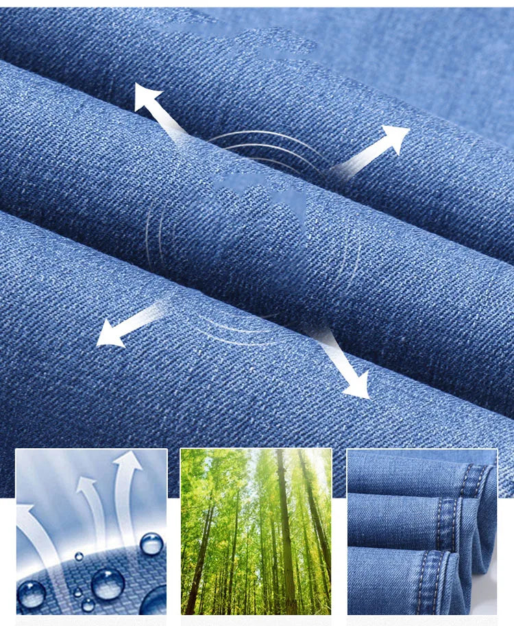 2025 Spring Summer Thin Classic Men's Business Jeans Stretch Trousers Casual Straight Denim Pants  Brand Male Clothing 28-40-Style Heaven