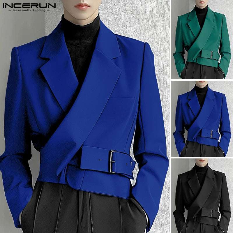 Clothing - Lapel Collar Solid Commuting Jackets Coats Men Deconstruction Elegant Blazer Casual Long Sleeve Suits Metal Buckle Coats