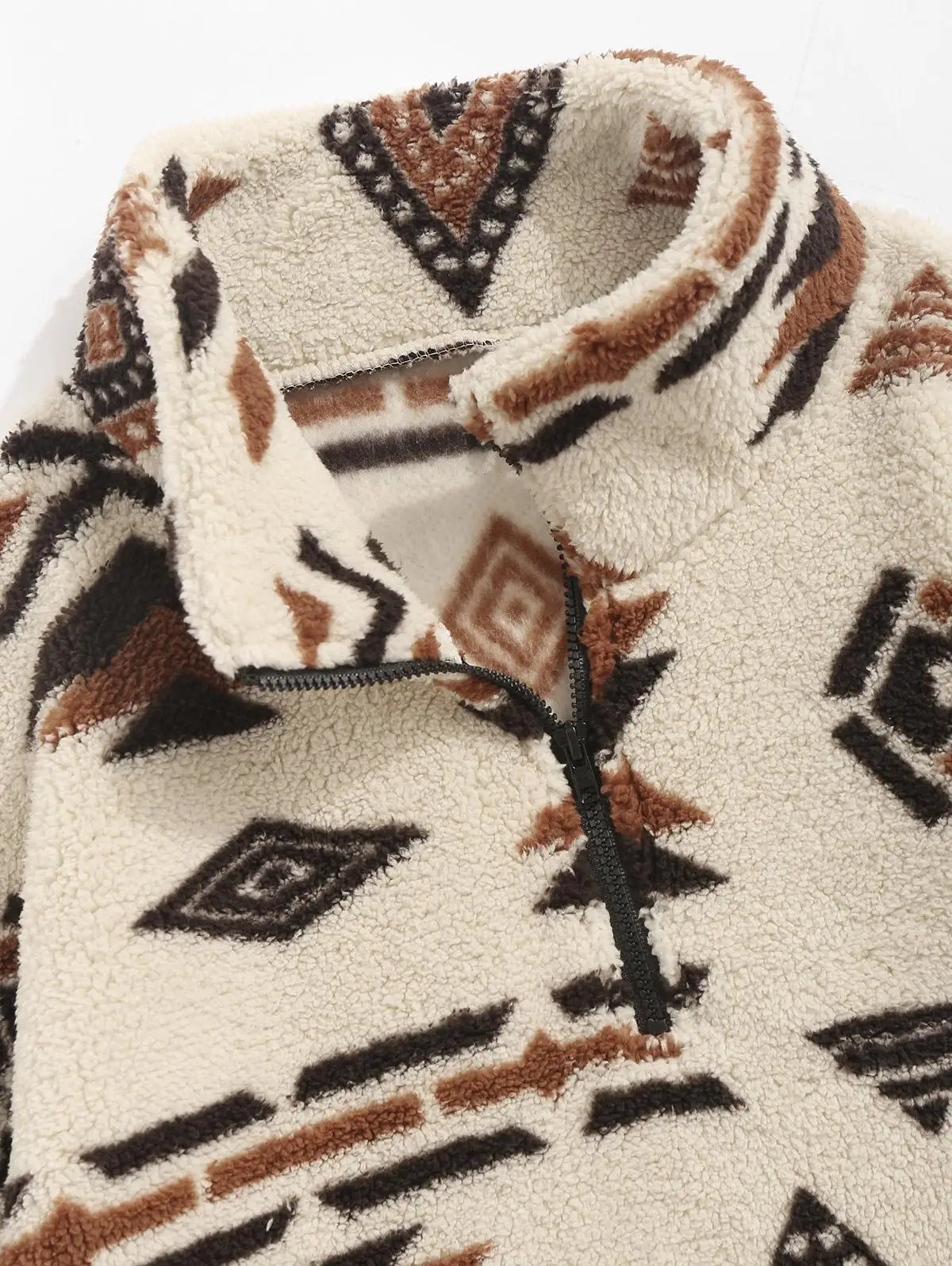 Faux Sherpa Tribal Ethnic Print Quarter Zip Teddy Sweatshirt-Style Heaven