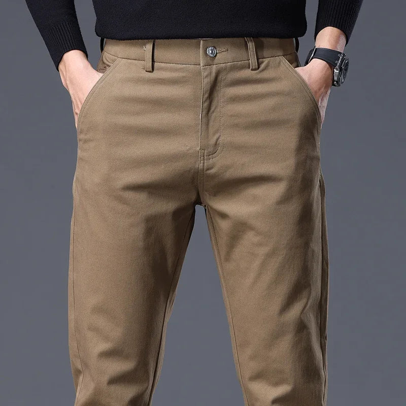 Autumn New in 97% Cotton Men's Pants Korean Fashion Slim Fit Straight Trousers Male Soft Cozy Stretch Casual Pants Solid Color-Style Heaven