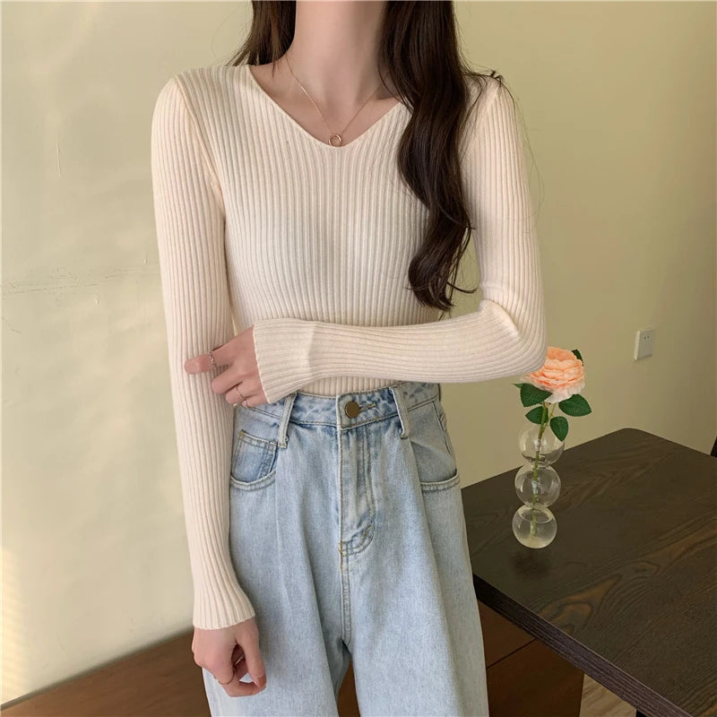 Autumn Winter Women Sweaters Casual Long Sleeve Knitted Pullover Sweater Femme Basic Solid Jersey Tops Fashion Clothes