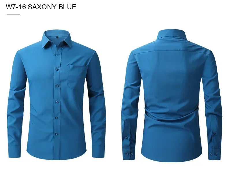 US Size Elastic Shirt New Men's Business and Leisure Long Sleeved Shirt Slim Fit Professional Dress Best-selling Seasonal Style - Clothing Tops in ##color## by Style Heaven | High-Quality & Trendy Fashion