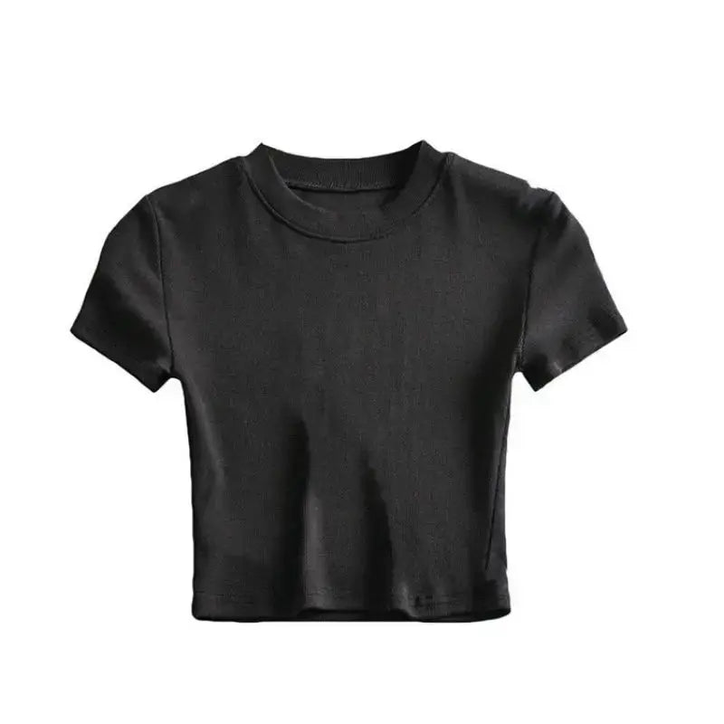 Summer New Short Sleeved T-shirt Basic Small Round Neck Solid Color Base Shirt-Style Heaven