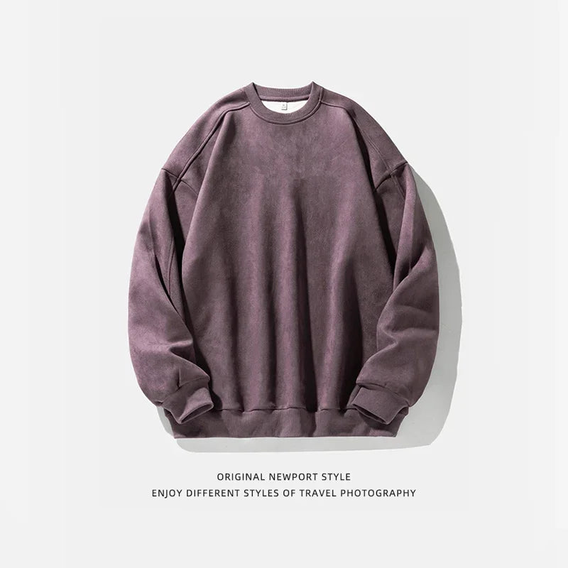 Purple Sweatshirt Mans Suede O Neck Autumn Winter Baggy Men Sweatshirts Casual Long Sleeve 2025 New Male Tops - Clothing Tops in ##color## by Style Heaven | High-Quality & Trendy Fashion