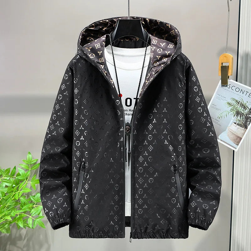 Men Lightweight Windbreaker Jacket Unisex Luxury Brand Windproof Zipper Hooded Autumn Print Fashion Streetwear Bomber Jacket Men-Style Heaven