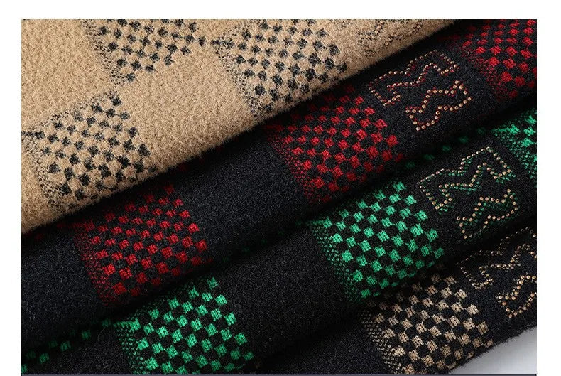 New Checkered Knitted Sweater American Trendy Men's Tops Classic Autumn Knitted Hoodie Fashionable Slimming Harajuku-Style Heaven