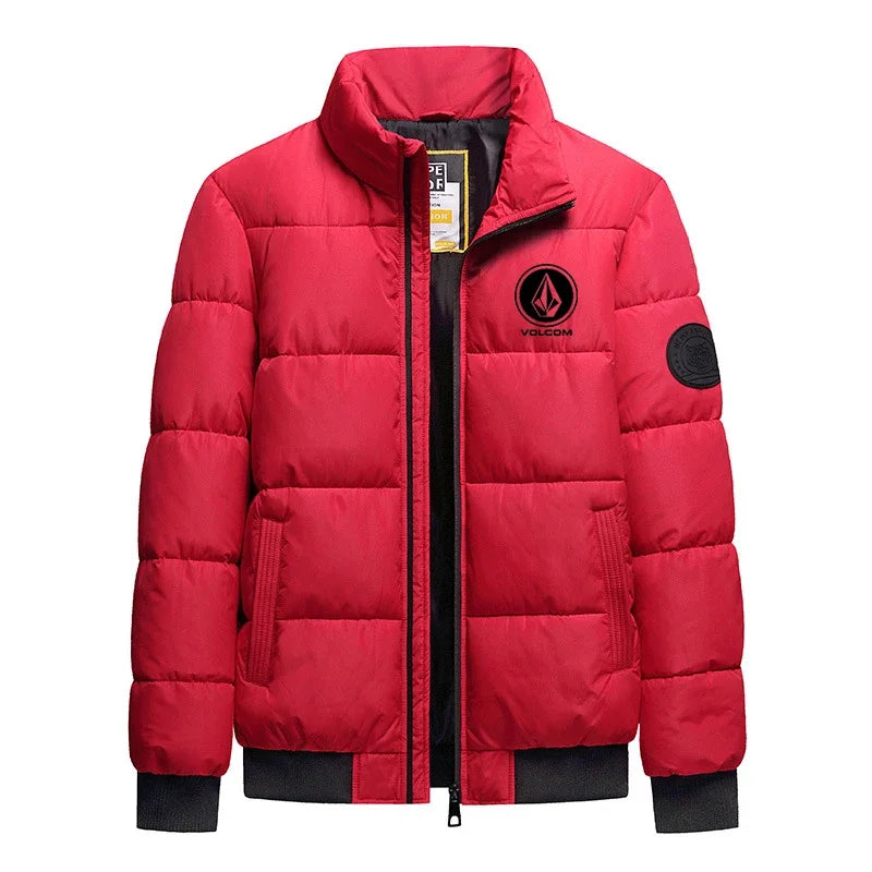 Autumn and winter Volcom fashion zipper men's stand up collar printed outdoor jacket windproof casual cotton jacket-Style Heaven