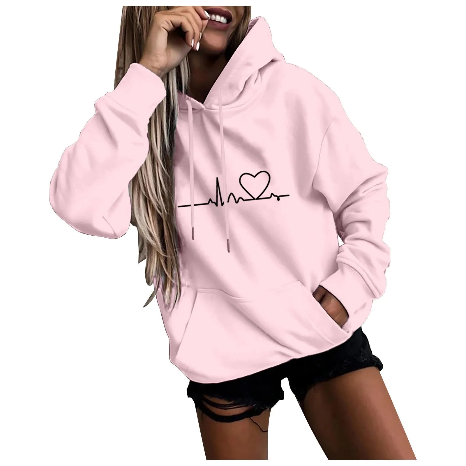 Heartbeat Sketch Printed Women's Hoodie Long Sleeve Casual Daily Wear 2025 Women Hoodies Fall Winter sudaderas de mujer-Style Heaven