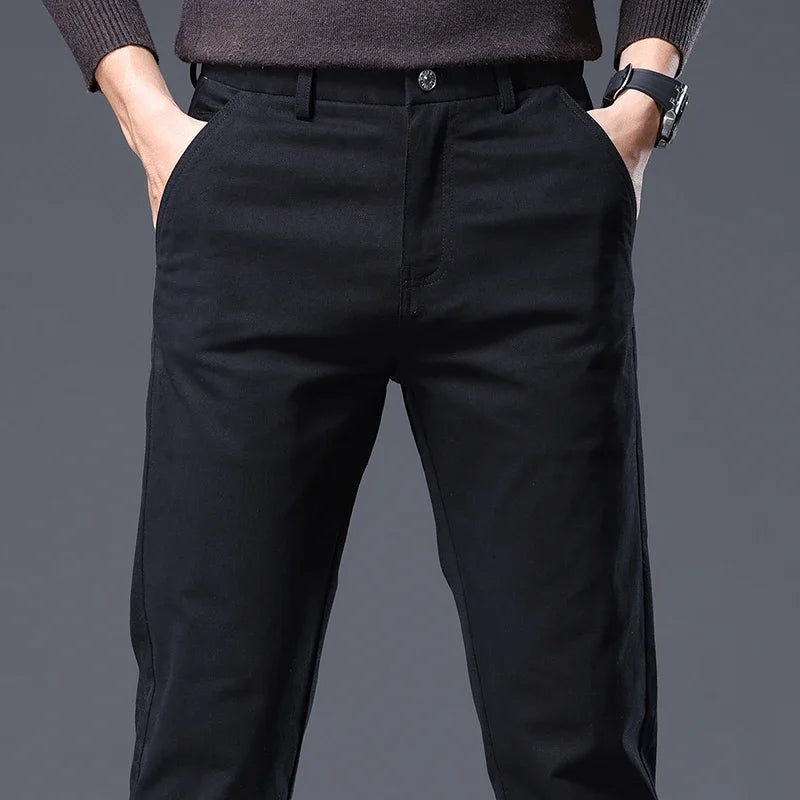 Autumn New in 97% Cotton Men's Pants Korean Fashion Slim Fit Straight Trousers Male Soft Cozy Stretch Casual Pants Solid Color-Style Heaven