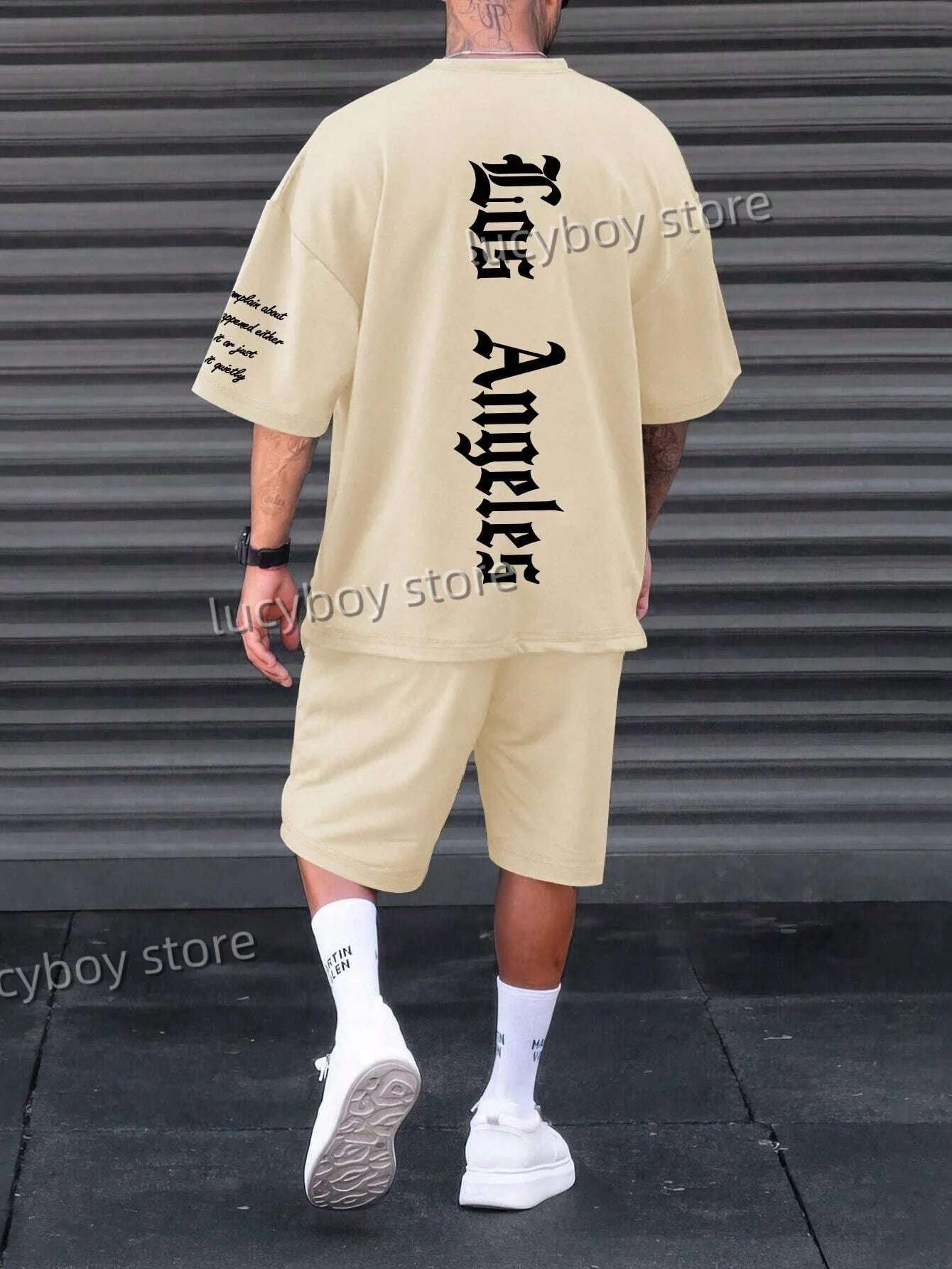 Letter Printed Sport T-shirt+shorts Suit Set Men Male American high luxury Tracksuit Outfit Summer Oversized 2 Piece Set Clothes - Clothing in ##color## by Style Heaven | High-Quality & Trendy Fashion