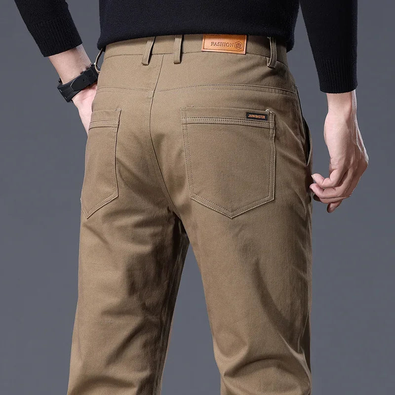 Autumn New in 97% Cotton Men's Pants Korean Fashion Slim Fit Straight Trousers Male Soft Cozy Stretch Casual Pants Solid Color-Style Heaven