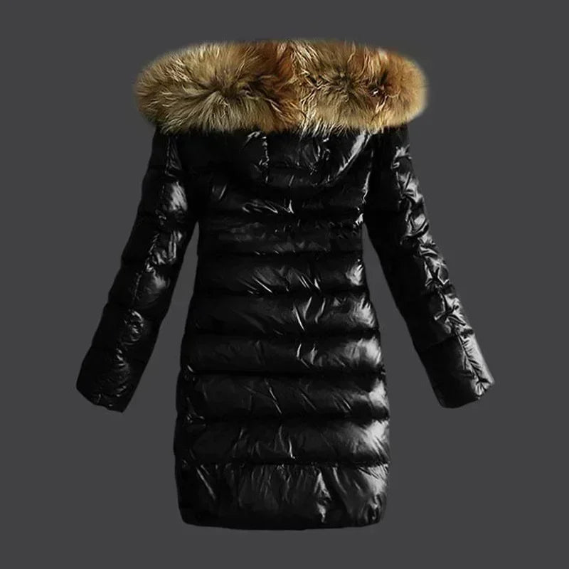 New Women's Winter Fashion Casual Slim Cotton Jacket Faux Fur Collar and Hooded  Warm Jacket Coat Hooded Pu Leather Zipper-Style Heaven