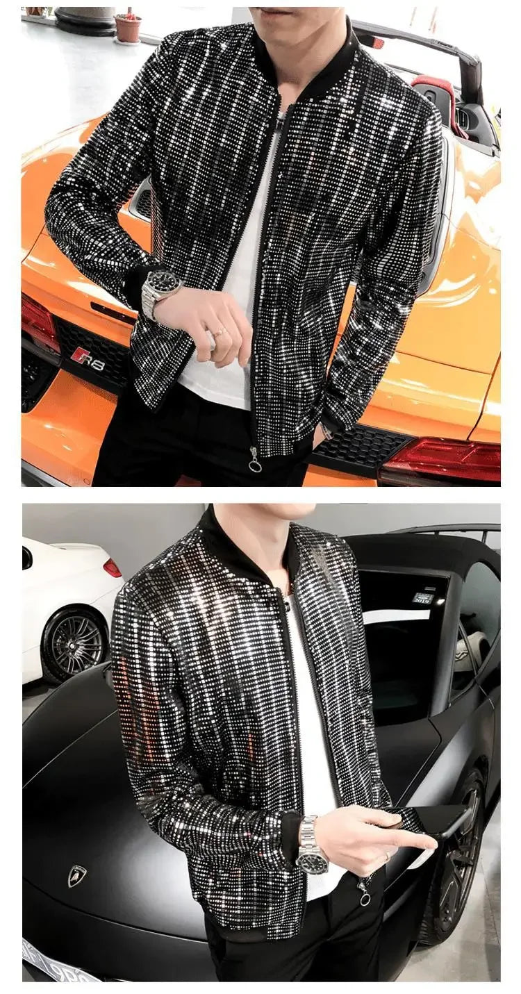 Unique Fashionable Men's Jacket Casual Style Thin Fabric Sequin Embellishment Nightclub Hair Stylist Special Design Wholesale-Style Heaven