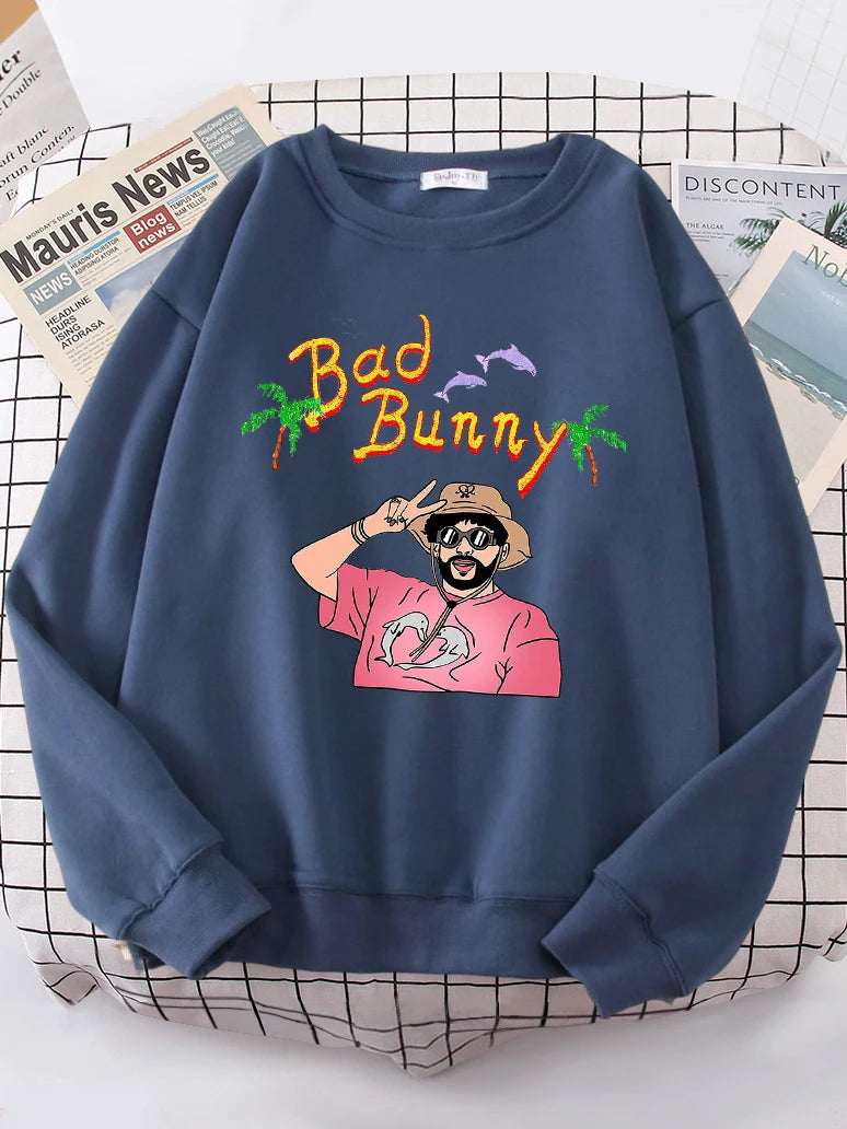 Bad Bunny Beach Vacation Printing Hoodie Woman vintage S-XXL Hoody Korean High Quality Sweatshirt Street Casual Women's Top-Style Heaven