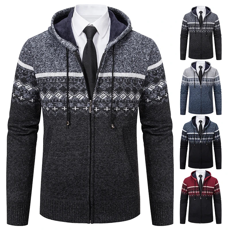 Autumn Winter Men's Sweater Coat Hooded Warm Knitted Cardigan Versatile Casual Knitted Jacket Coat M-3XL-Style Heaven