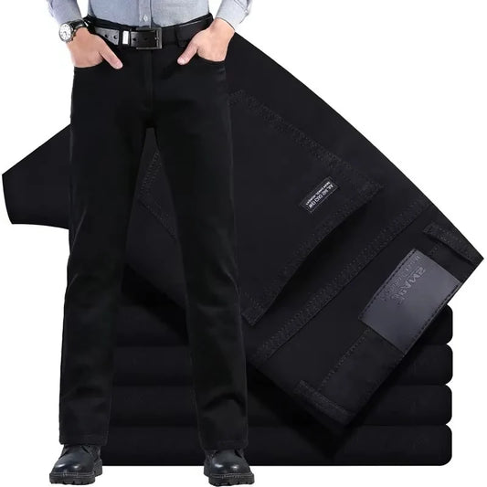 Spring Autumn Men Office Jeans Classic Slim Fit Denim Trousers Male Daily Casual Business Straight Luxury Black Denim Pants-Style Heaven