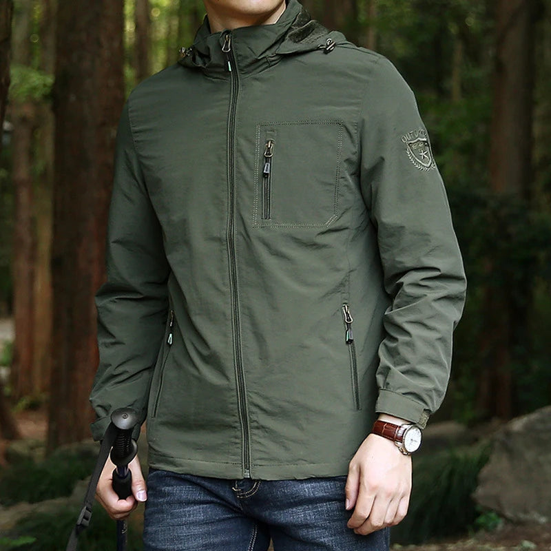 US Hot Sale Mens Outdoor Hiking Jackets Summer Military Multi-pockets Tactical Hunting Fishing Waterproof Hooded Thin Jacket Men-Style Heaven