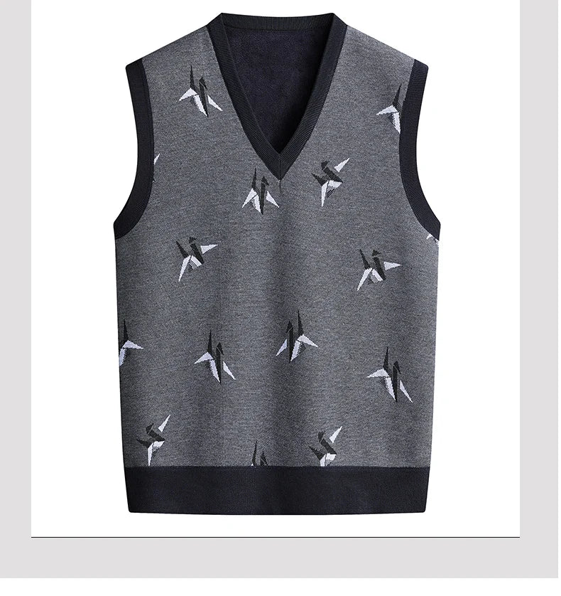 Men‘s V-neck Sweater Vest Autumn Winter Fleece Lining Knit Waistcoat Warm Homme Clothes Fashion Pullover-Style Heaven