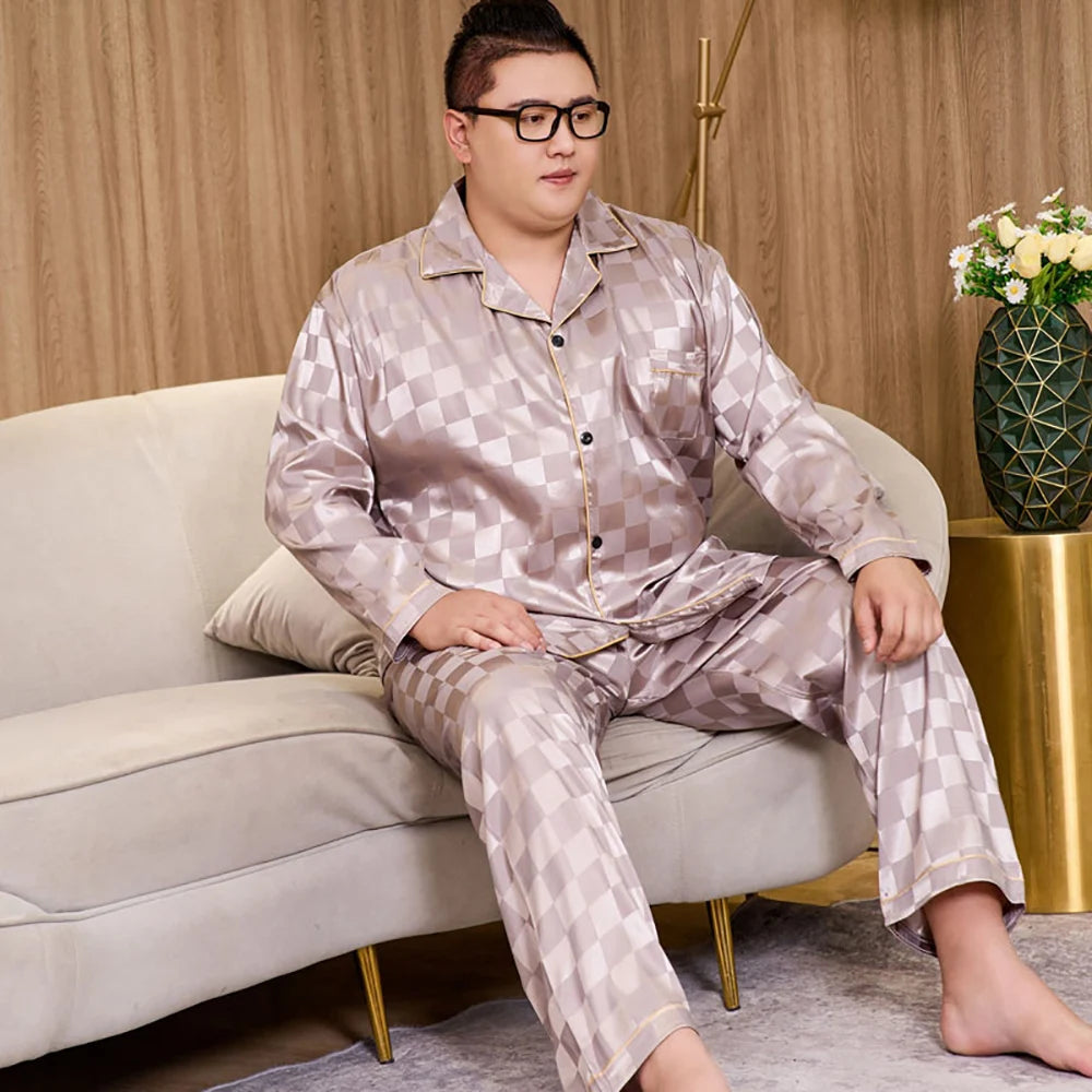 5XL Big Size Pajamas For Men 165KG Spring Summer Ice Silk Satin Cool Pajama Man Set Casual Loose Luxury Print Sleepwear Pijama-Style Heaven