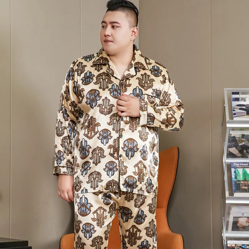 5XL Big Size Pajamas For Men 165KG Spring Summer Ice Silk Satin Cool Pajama Man Set Casual Loose Luxury Print Sleepwear Pijama-Style Heaven