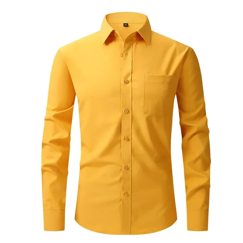 US Size Elastic Shirt New Men's Business and Leisure Long Sleeved Shirt Slim Fit Professional Dress Best-selling Seasonal Style - Clothing Tops in ##color## by Style Heaven | High-Quality & Trendy Fashion