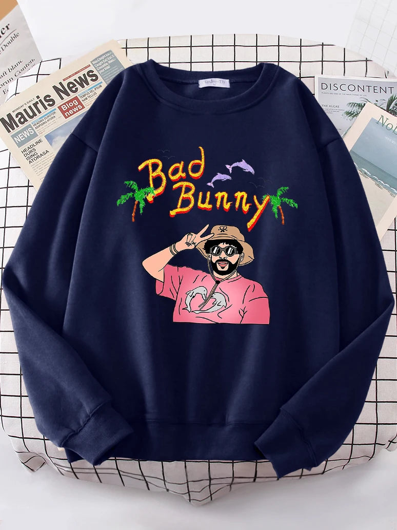 Bad Bunny Beach Vacation Printing Hoodie Woman vintage S-XXL Hoody Korean High Quality Sweatshirt Street Casual Women's Top-Style Heaven