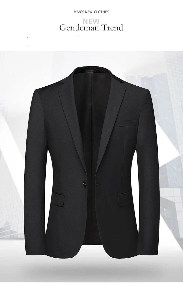 Blazer New Men's Fashion Business Solid Color British Style Professional Work Groom Wedding Dress Best Man Blazer Jacket-Style Heaven