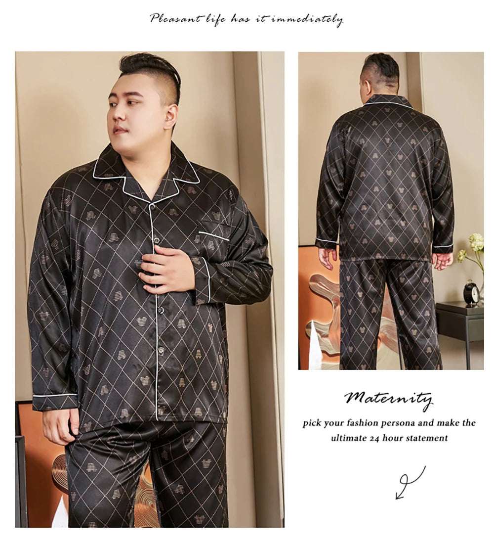 Sleepwear & Loungwear - 5XL Big Size Pajamas For Men 165KG Spring Summer Ice Silk Satin Cool Pajama Man Set Casual Loose Luxury Print Sleepwear Pijama