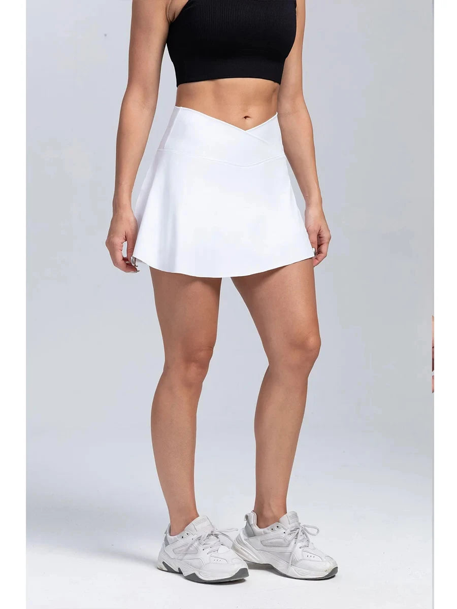 Gym Tennis Skirt Women Skinny Stretch High Waist Pockets Fitness Skirt Running Outdoors Activewear Skirt