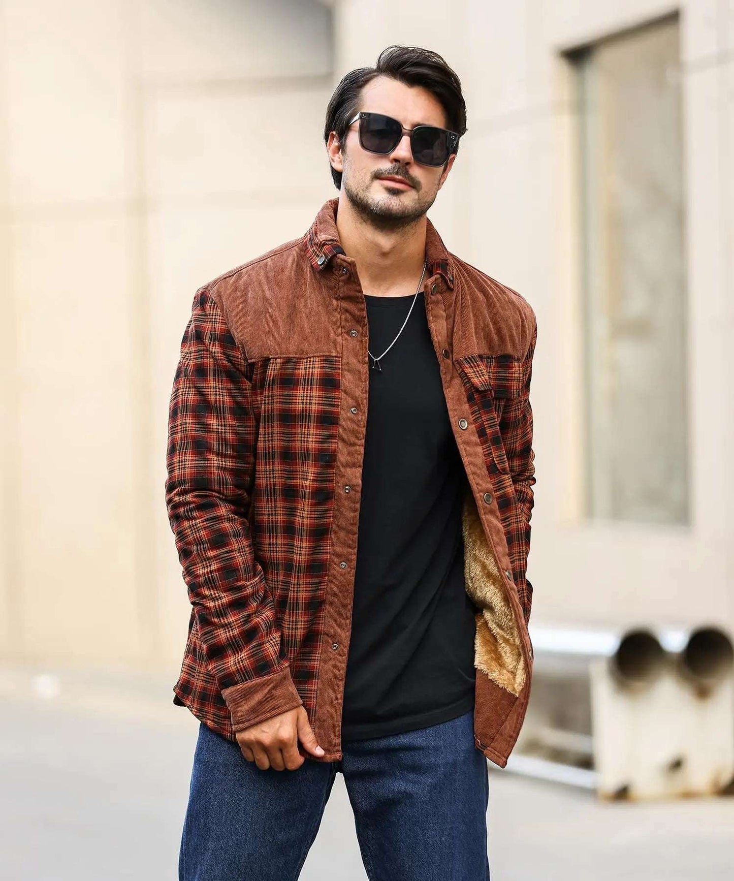 Coats & Jackets - Men's Bomber Jacket Plaid Sherpa Lined Flannel Shirt Jacket - Winter Warm Button-Up