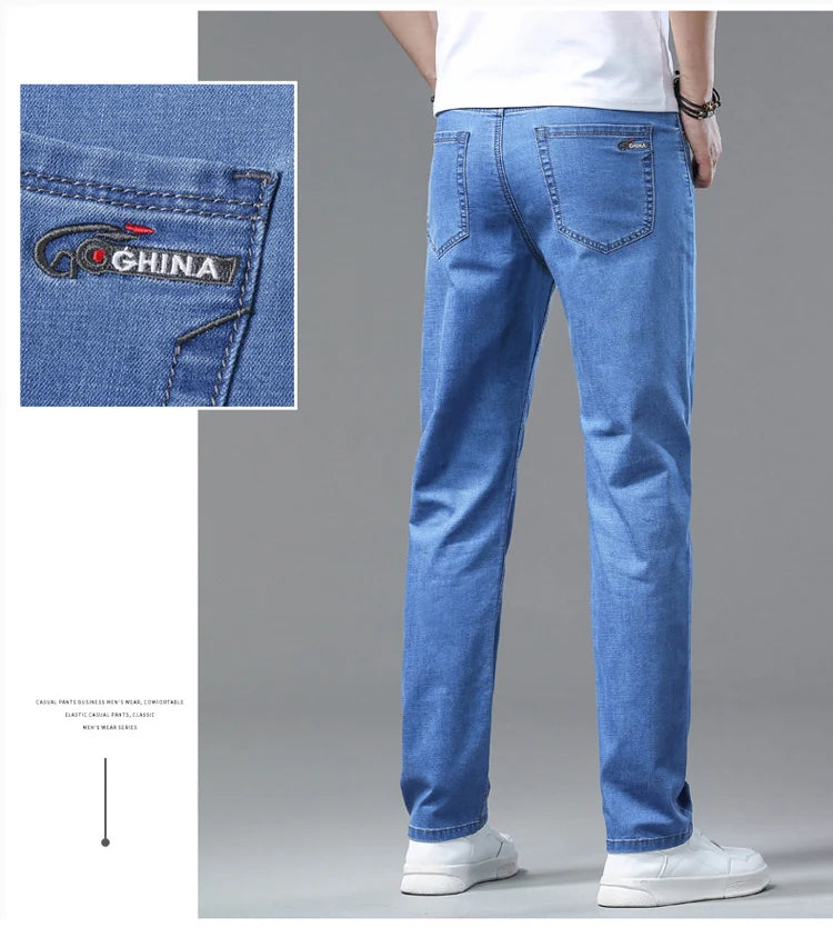 2025 Spring Summer Thin Classic Men's Business Jeans Stretch Trousers Casual Straight Denim Pants  Brand Male Clothing 28-40-Style Heaven